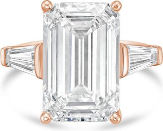 Diana M. Jewels 18kt Rose Gold 20.00 ct tw Emerald Cut with two Long Baguettes on the side Engagement Ring (Single Claw)