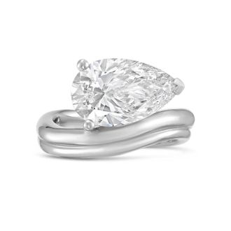Diana M. Jewels Platinum Lab grown 5.00 ct pear cut diamond ring with a wavy band