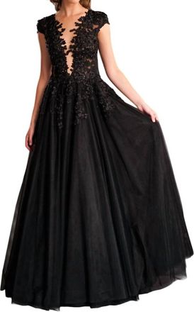 Olvi's Embellished Floral Long Gown In Black