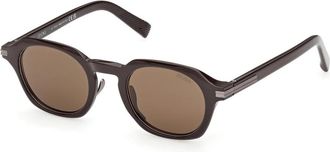 Ermenegildo Zegna Zonnebril met rond montuur - Heren - Zonnebrillen - Bruin - 47 MM - Accessoires