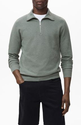 Mango Half Zip Piqué Sweater in Forest Green at Nordstrom, Size X-Large