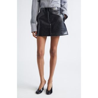 Sportmax Croc Embossed Faux Leather Miniskirt in Black at Nordstrom, Size 12