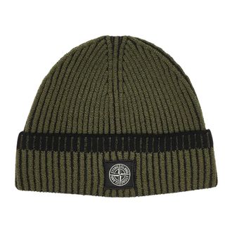 Stone Island Accessoires, Heren, Groen, ONE Size, Katoen, Vanis&eacute; Full Rib Beanie