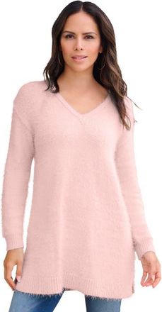 Roaman's Eyelash V Neck Sweater in Soft Blush at Nordstrom, Size 36