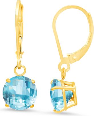 MAX + STONE 10K Yellow Gold Round Checkerboard Cut Gemstone Leverback Earrings (8mm)