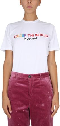 Dsquared2 White Graphic Crew Neck T-Shirt