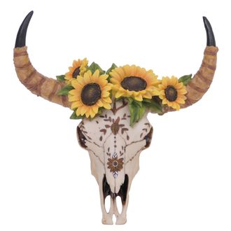 Hhg [nunca Usado] Calavera Decorativa Hhg-470, Trofeo De Cabeza De Toro Con Cuernos Largos De Poliresina Con Adorno De Girasol, Para Interior/exterior, 42