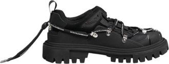 Dolce & Gabbana Zwarte Trekking Sneakers met Rubberen Zool - Heren - Veterlaarzen - Zwart - 39 EU - Leer - Schoenen