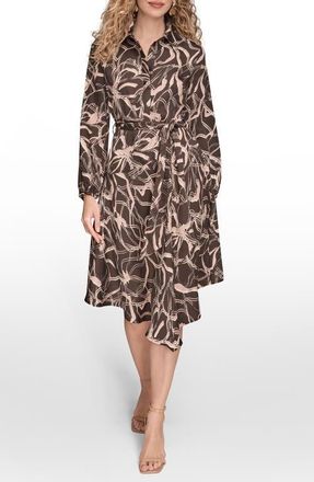 DKNY Long Sleeve Belted Shirtdress in Chocolate Plum at Nordstrom, Size 16