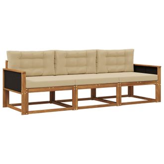 vidaXL Conjunto De Sof&aacute;s De Exterior Con Coj&iacute;n 3 Pcs Natural Y Beige Vidaxl