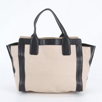 Chlo&eacute; Beige Black Leather Handbag Shoulder Bag Tote Bag (Pre-Owned)