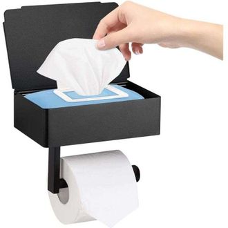 OEM Portarrollos De Papel Higi&eacute;nico Con Dispensador De Toallitas H&uacute;medas, Soporte De Pared De Acero Inoxidable Negro Mate Para Cocina Y Ba&ntilde;o, Adhesivo O T