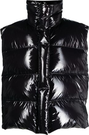 Msgm glossy padded zip-up gilet - women - Polyamide/Polyester - 42 - Black
