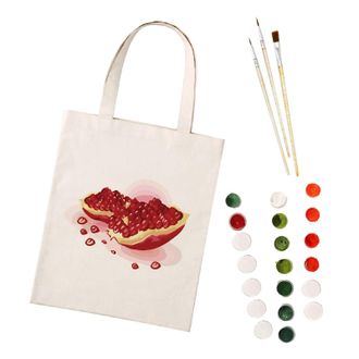 Generic Painting by Numbers Canvas Bag, Creative DIY Painting by Numbers Shoulder Bag Handbag with Large Capacity, 18-Pomegranate, Medium
