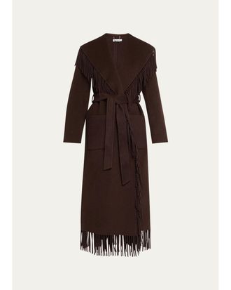 SIMKHAI Carrie Fringe Wool Long Coat