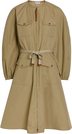 Moncler Logo-appliqu&eacute;d Belted Cotton-blend Midi Dress - Beige - 42 (UK10 / S)