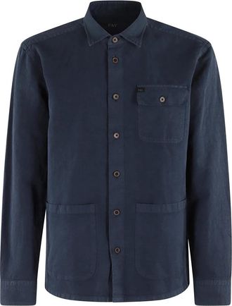 Fay Blauw Canvas Shirt met Klassieke Kraag - Heren - Zomerjassen - Blauw - XL - Katoen - Jassen