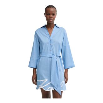 Karl Lagerfeld Kleedjes, Dames, Blauw, S, Katoen, DNA Signature Beachjurk