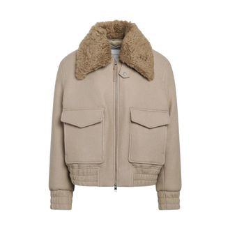 Ami Gewatteerd jack met rits en schapenvachtkraag - Heren - Jassen - Beige - Maat: S Katoen