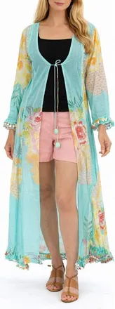 Ranee&rsquo;s Floral Cotton Cover-up in Aqua at Nordstrom Rack, Size Small/medium