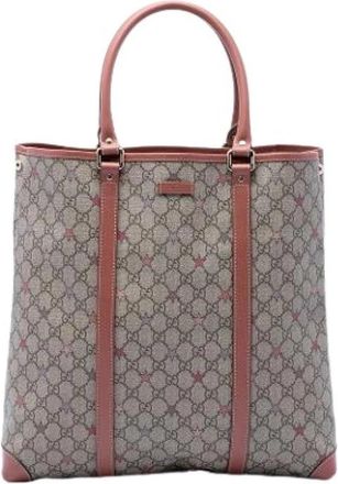 Gucci Pre-owned Vintage Canvas Tote Bag - Dames - Vintage Shopper - Beige - ONE Size - Leer - Vintage
