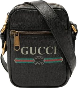 Gucci Pre-owned Cross Body Bags, female, Black, Size: ONE SIZE Pre-owned Leather Cross Body Bag