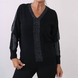 Marble Scotland V-Neck Long Sleeve Sweater In Black
