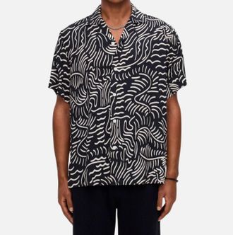 OAS Tar Lorenzo Short Sleeve Viscose Shirt In Black/white