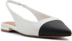 Aldo Fleure Slingback Pointed Cap Toe Flat in White/Black at Nordstrom Rack, Size 6.5