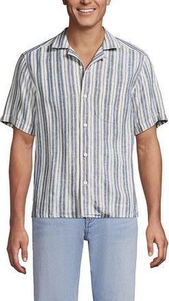 Lands End Short Sleeve Camp Collar Hawaiian Shirt in Light Indigo/ivory Stripe at Nordstrom, Size Xx-Large