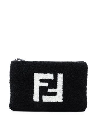 Fendi 2010-2025 Shearling FF Flat Pouch clutch bag - Zwart