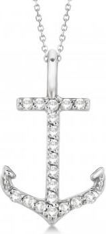 Allurez Anchor Diamond Pendant Necklace 14K White Gold (0.10ct)