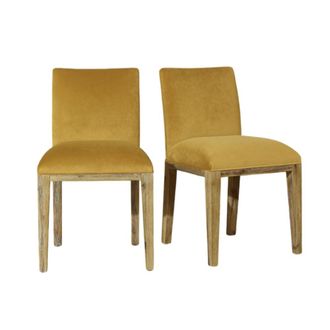Robin des Bois Juego de 2 sillas de acacia y terciopelo ocre