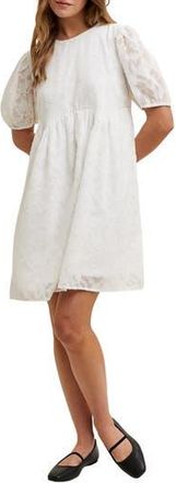 Wishlist Textured Floral Puff Sleeve Minidress in Off White/Coral at Nordstrom Rack, Size Small