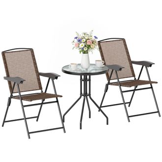OUTSUNNY Set Mobili Da Giardino 3 Pz Con Tavolino E 2 Sedie Pieghevoli