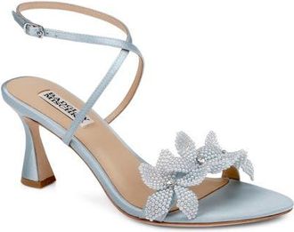 Badgley Mischka Whitney Ankle Strap Pointed Toe Sandal in Mist Blue Satin at Nordstrom, Size 9.5