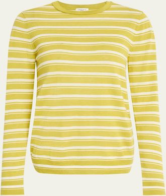 Lafayette 148 New York Striped Crewneck Silk-Linen Sweater