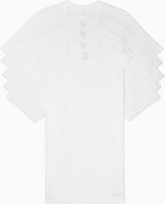 Calvin Klein Mens Cotton Slim Fit 5-Pack V-Neck T-Shirt - White - XL