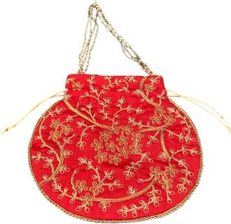 Generic Handcrafted Embroidered Potli Bag - Wedding | Party | Festive | Ethnic Clutch (RED)