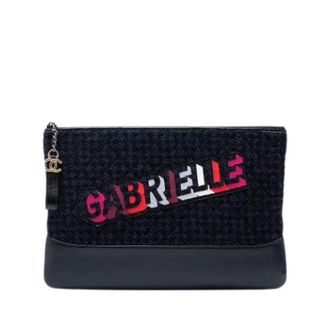 Chanel Pre-owned Quilted Tweed Clutch - Dames - Pre-owned - Blauw - Maat: ONE Size Tweed