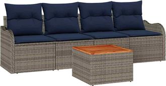 vidaXL Conjunto De Sof&aacute;s De Jard&iacute;n 5 Uds. Gris Rat&aacute;n Sint&eacute;tico Vidaxl