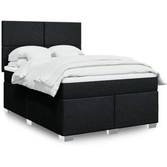 vidaXL Cama Box Spring Con Colch&oacute;n Tela Negro 140x190 Cm Vidaxl