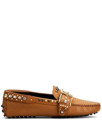 Tod's Gommino studded-buckle loafers - women - CALFSKIN/Metal/Calf Leather/Calf Leather/Rubber - 37 - Brown