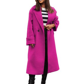 Generic Ladies Wool Coats Classic Notched Lapel Collar Single-Breasted Wool Blend Pea Coat Winter Long Trench Coat Fleece Fuzzy Jackets Smart Casual Overcoat,