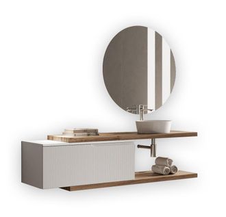Aquadesign Mueble de ba&ntilde;o 5 piezas en mdf roble/blanco mate