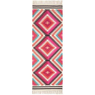 Homescapes Homescapes - Manila Handwoven Pink, Orange and White Multi Coloured Diamond Patterned Kilim Wool Rug, 120 x 170 cm