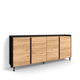 Skraut Home Aparador efecto madera roble y negro 207x35x91cm con patas