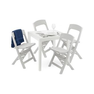 Dmora Conjunto De Sal&oacute;n De Exterior Falconara, Para Exterior O Interior, Mesa Cuadrada Con 2 Sillas Plegables, Fabricado En Italia, Color Blanco - Dmora