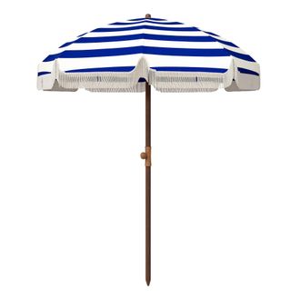 OUTSUNNY Sombrilla De Playa Grande Con Flecos &Oslash;190 Cm Con Protecci&oacute;n Uv40+ Antiviento Impermeable M&aacute;stil &Oslash;32 Mm Y Bolsa De Transporte Azul Y Blanco