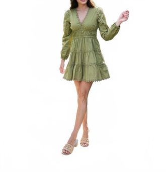 Sail to Sable V-Neck Cinched Waist Dress In Moss Green